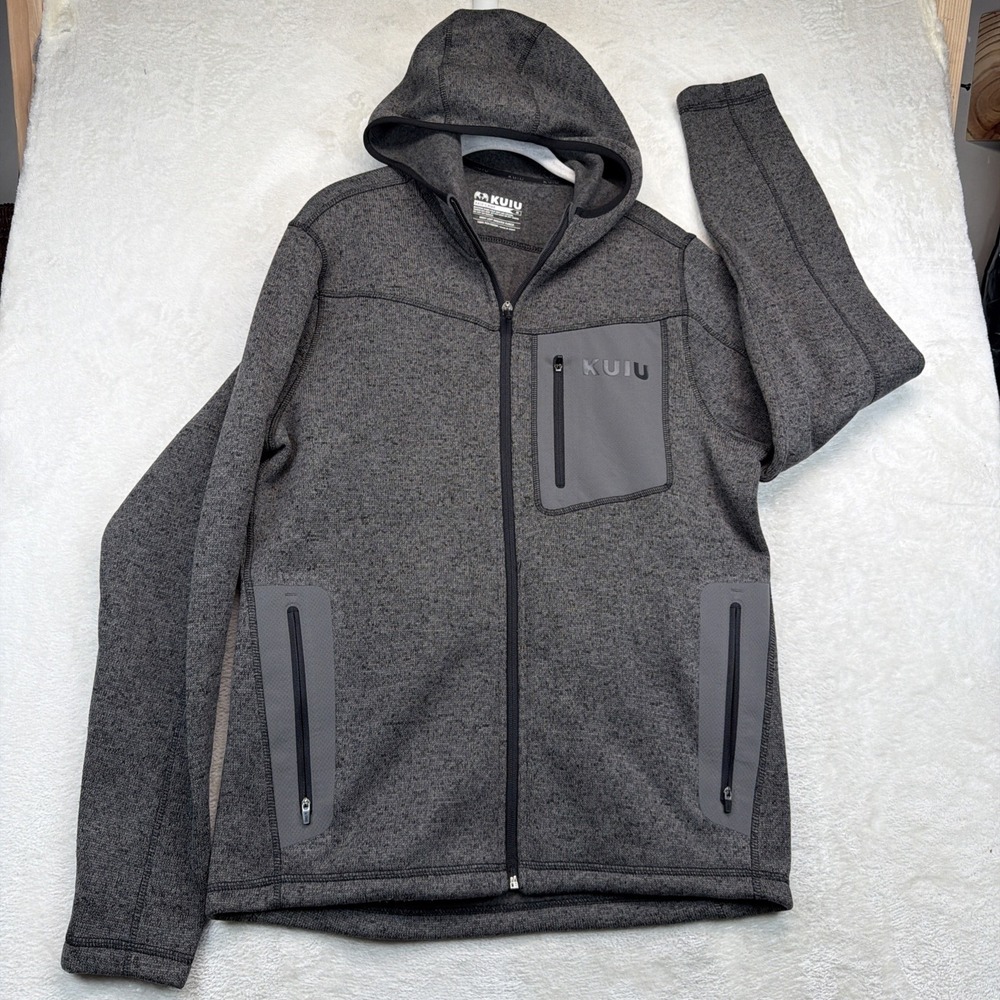 KUIU Base Camp Hooded Sweater Men's M High Loft Fleece Charcoal Gray Full Zip